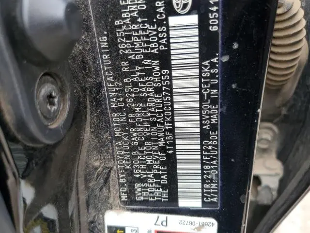 2012 TOYOTA CAMRY BASE  