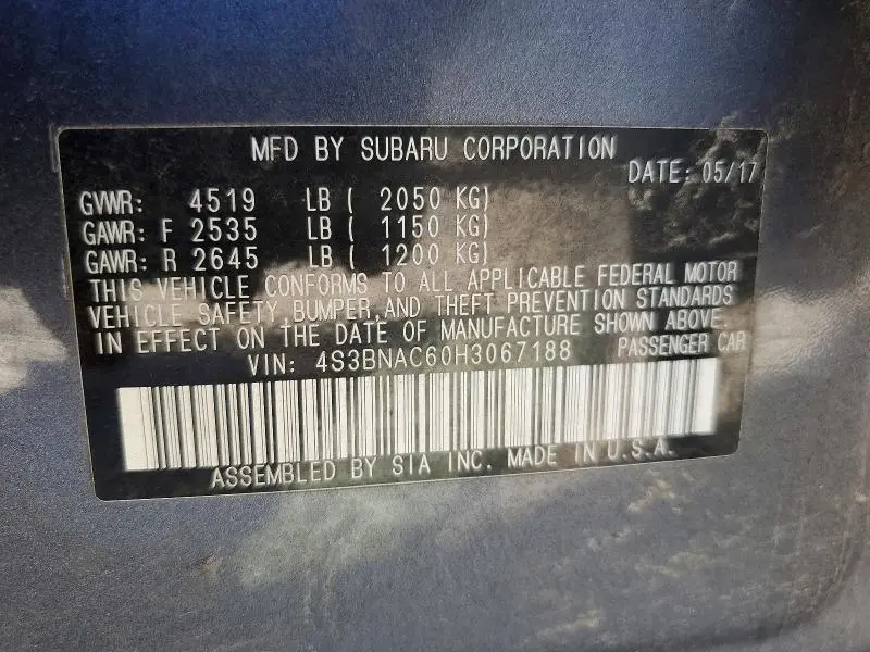 2017 SUBARU LEGACY 2.5I PREMIUM  