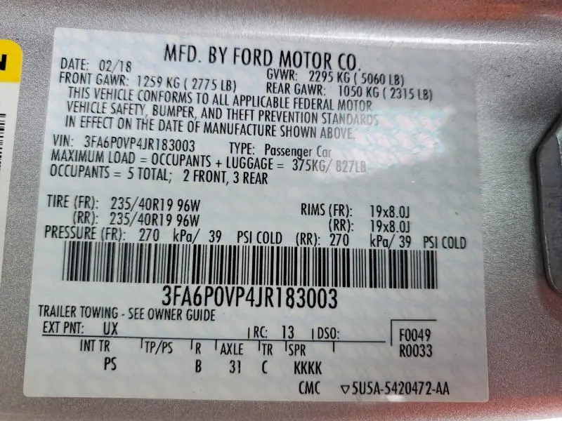 2018 FORD FUSION SPORT  