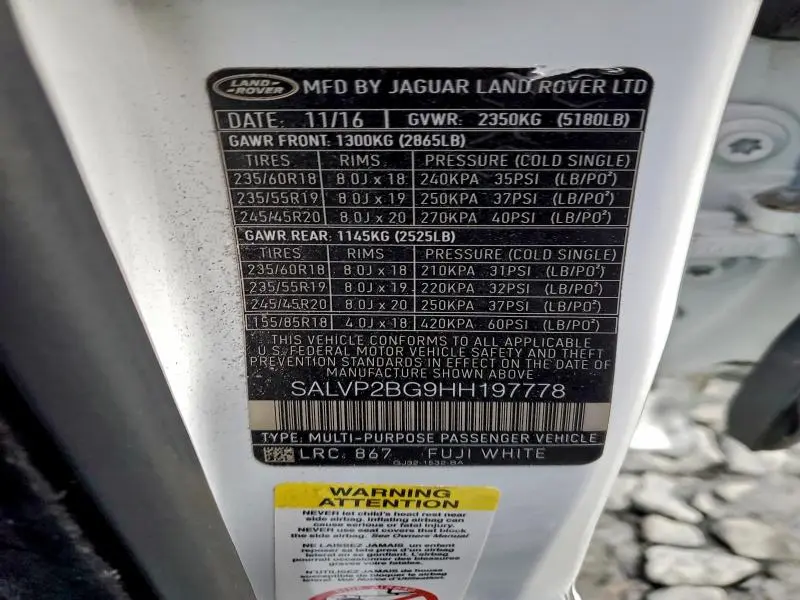 2017 LAND ROVER RANGE ROVER EVOQUE SE  