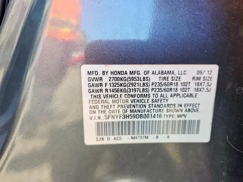 2013 HONDA PILOT EXL  