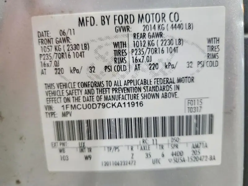 2012 FORD ESCAPE XLT  