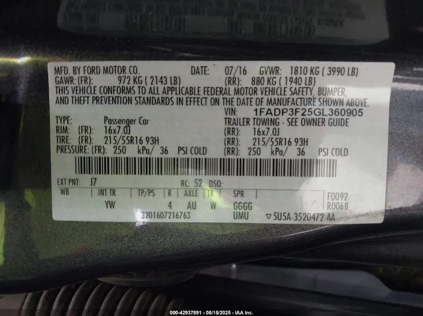 2016 FORD FOCUS SE