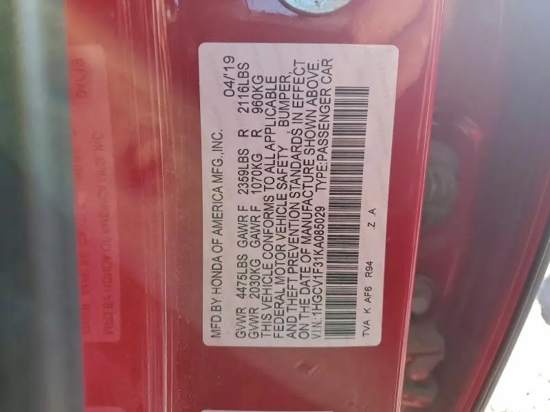 2019 HONDA ACCORD SPORT  