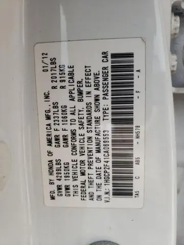 2012 HONDA ACCORD LXP