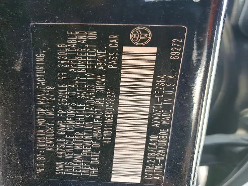 2019 TOYOTA CAMRY SE  