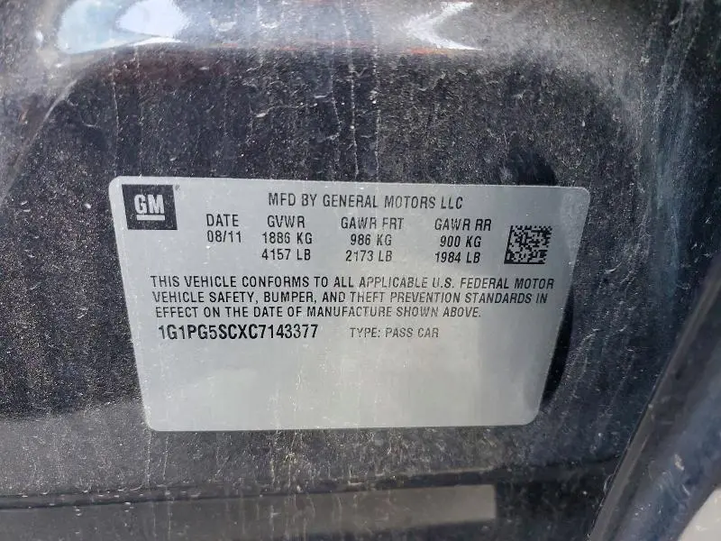 2012 CHEVROLET CRUZE LT  