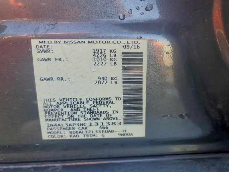 2017 NISSAN ALTIMA SV  