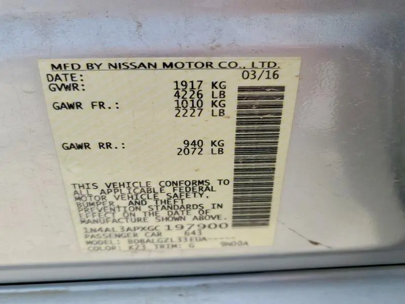 2016 NISSAN ALTIMA 2.5 S  