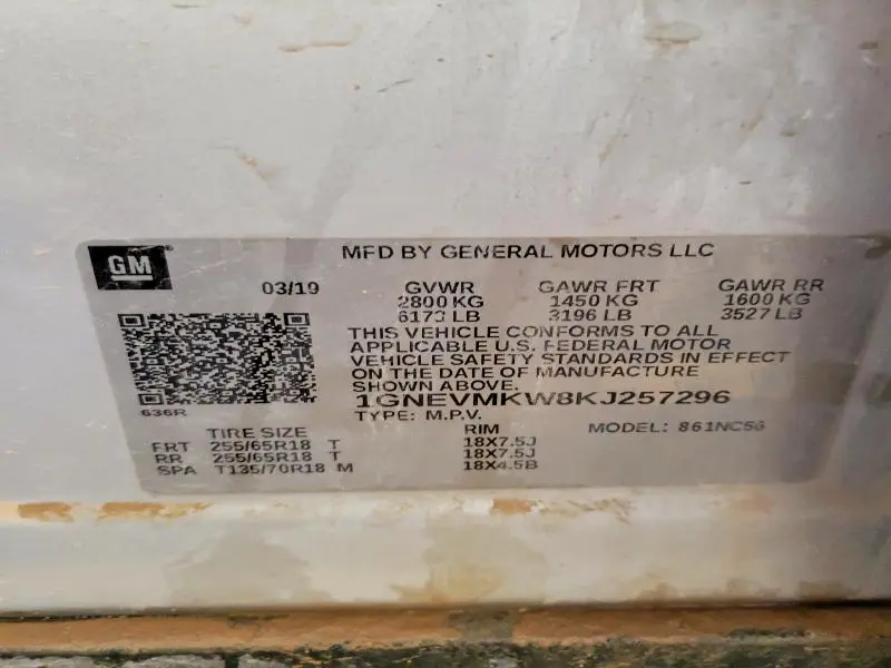 2019 CHEVROLET TRAVERSE LT  