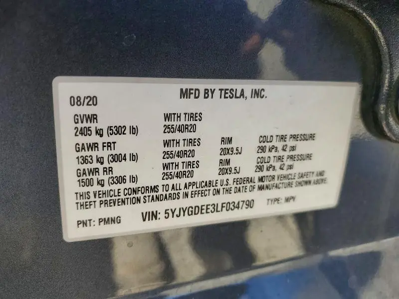 2020 TESLA MODEL Y   