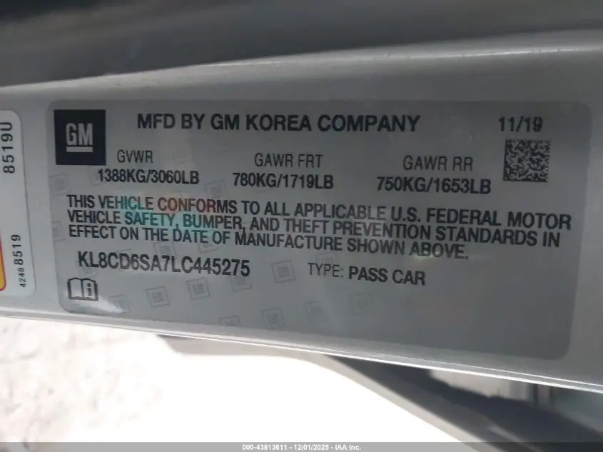 2020 CHEVROLET SPARK FWD 1LT AUTOMATIC