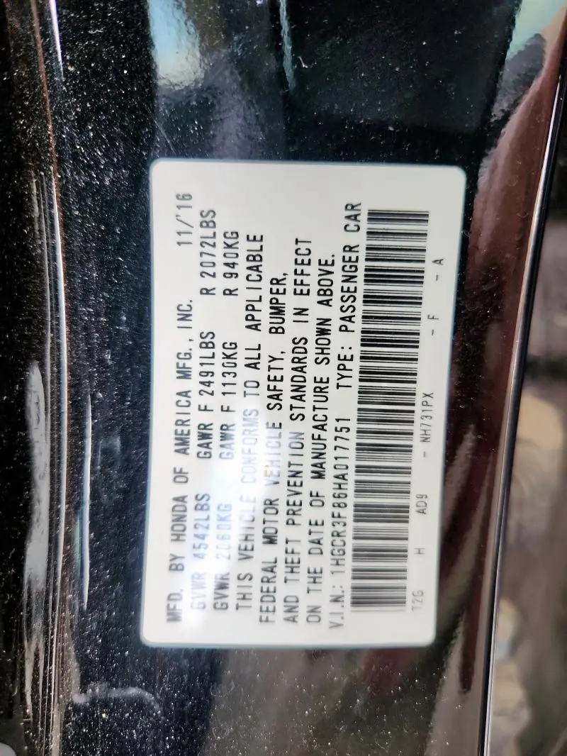 2017 HONDA ACCORD EXL  