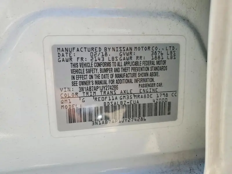 2018 NISSAN SENTRA S  