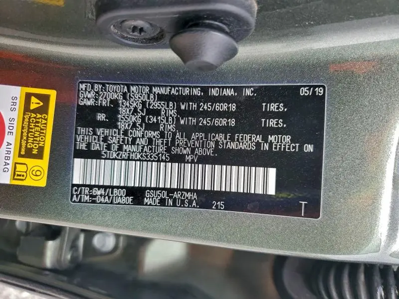 2019 TOYOTA HIGHLANDER SE  