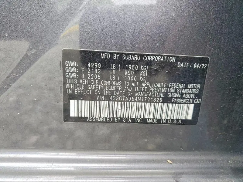 2022 SUBARU IMPREZA SPORT  