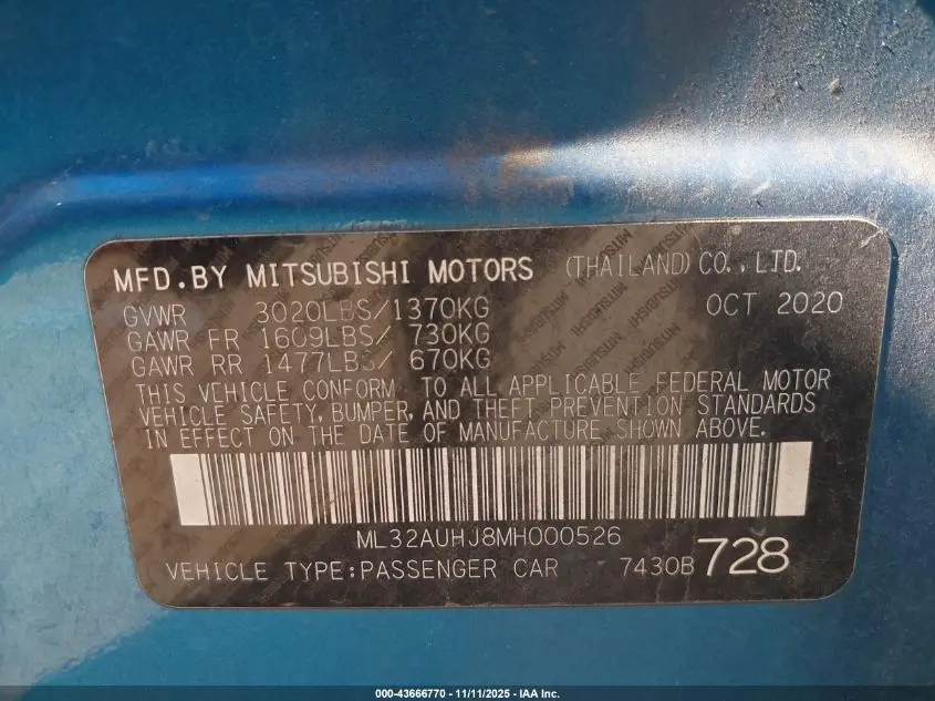 2021 MITSUBISHI MIRAGE CARBONITE EDITION/ES/LE