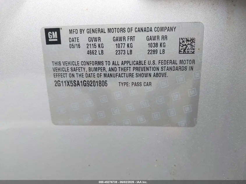 2016 CHEVROLET IMPALA 1FL