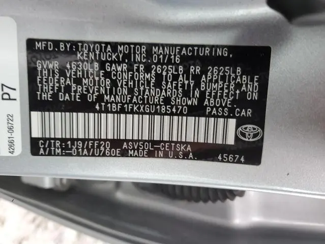 2016 TOYOTA CAMRY LE  