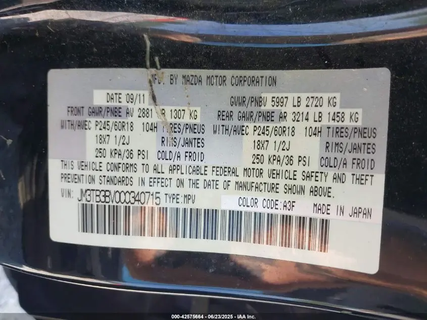 2012 MAZDA CX-9 SPORT