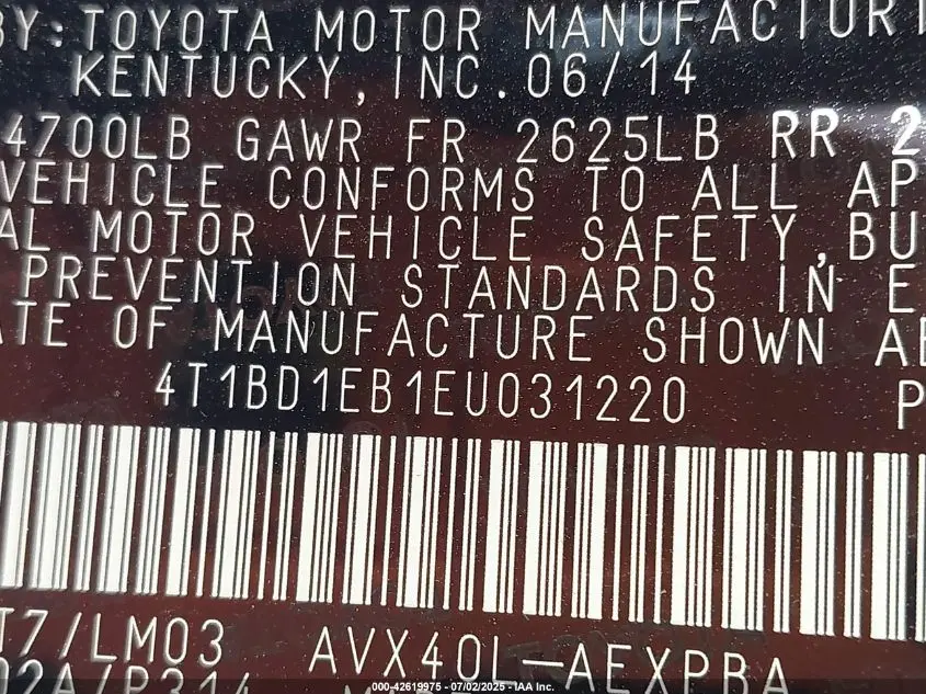 2014 TOYOTA AVALON HYBRID LIMITED