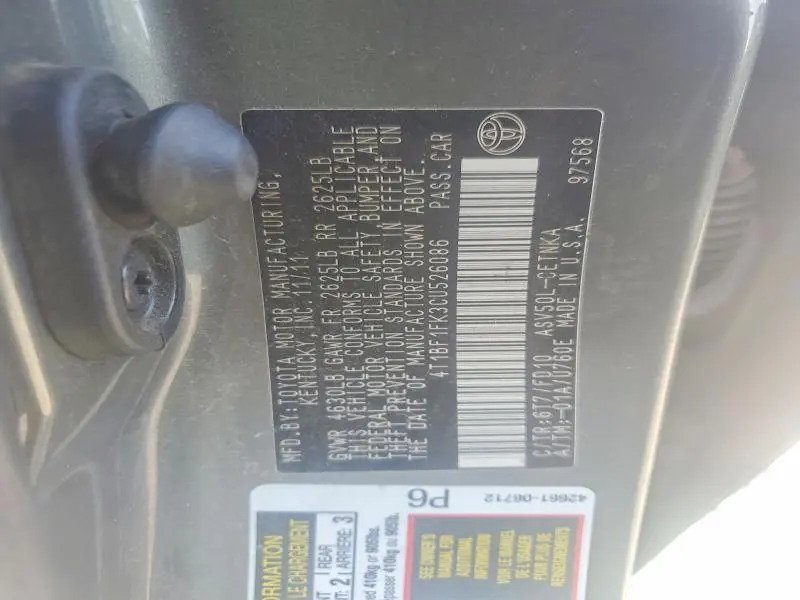 2012 TOYOTA CAMRY LE  