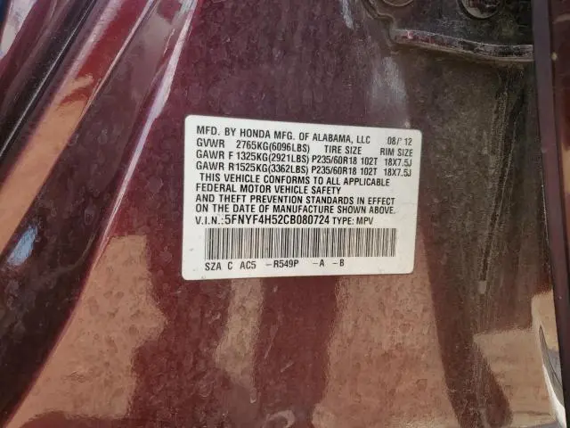 2012 HONDA PILOT EXL  