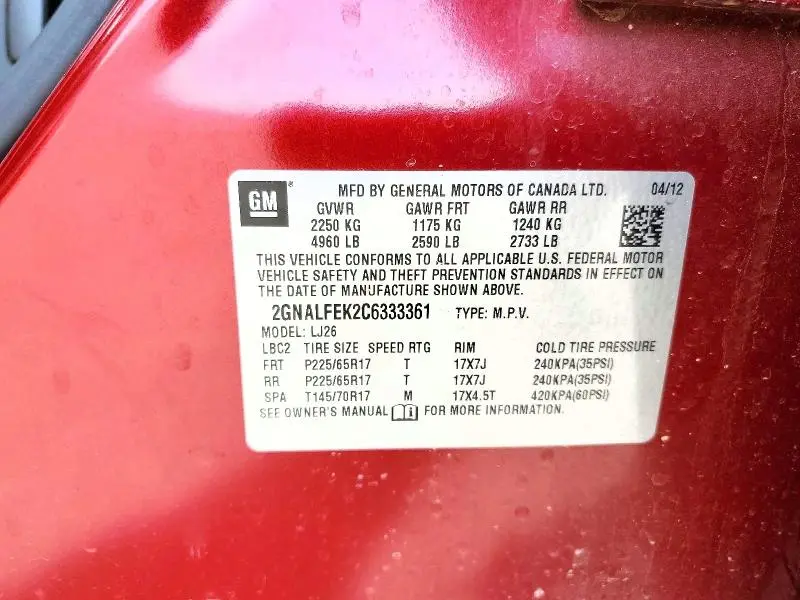 2012 CHEVROLET EQUINOX LTZ  