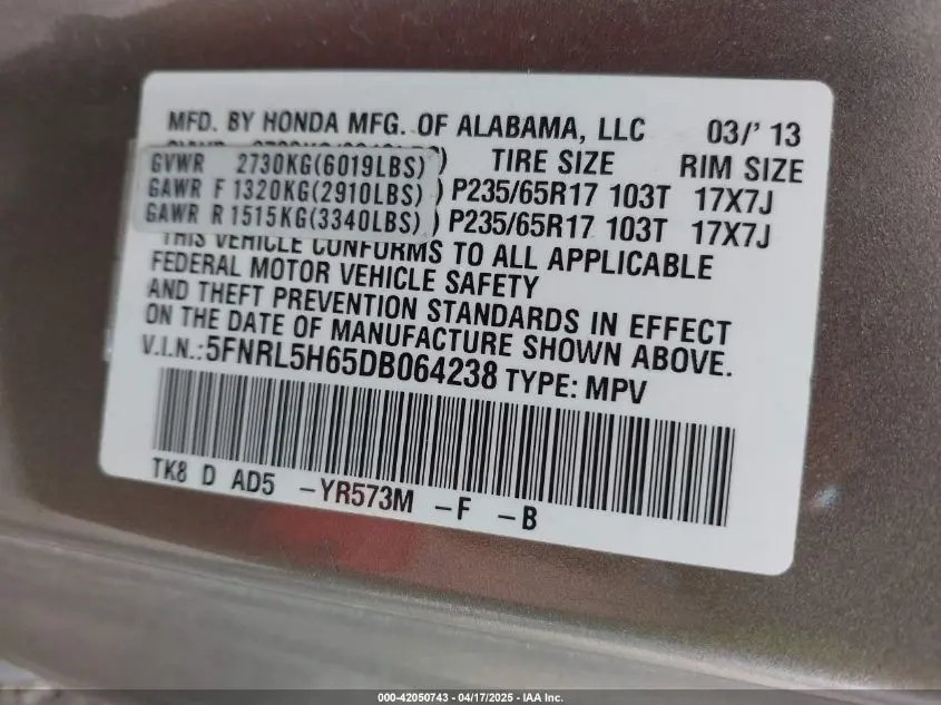 2013 HONDA ODYSSEY EX-L