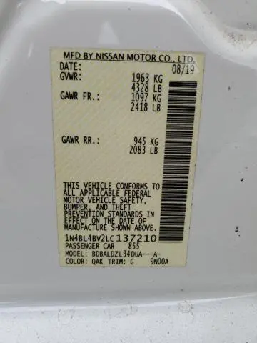 2020 NISSAN ALTIMA S  