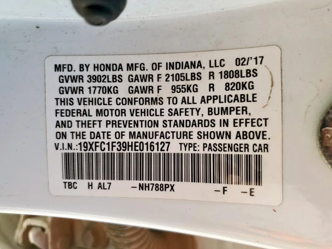 2017 HONDA CIVIC EX  