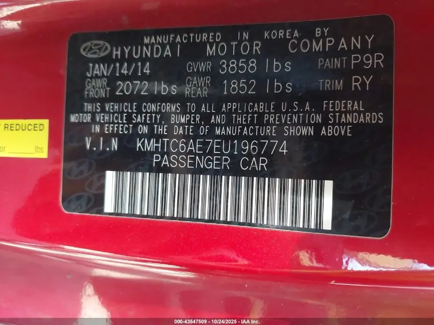 2014 HYUNDAI VELOSTER TURBO W/BLACK