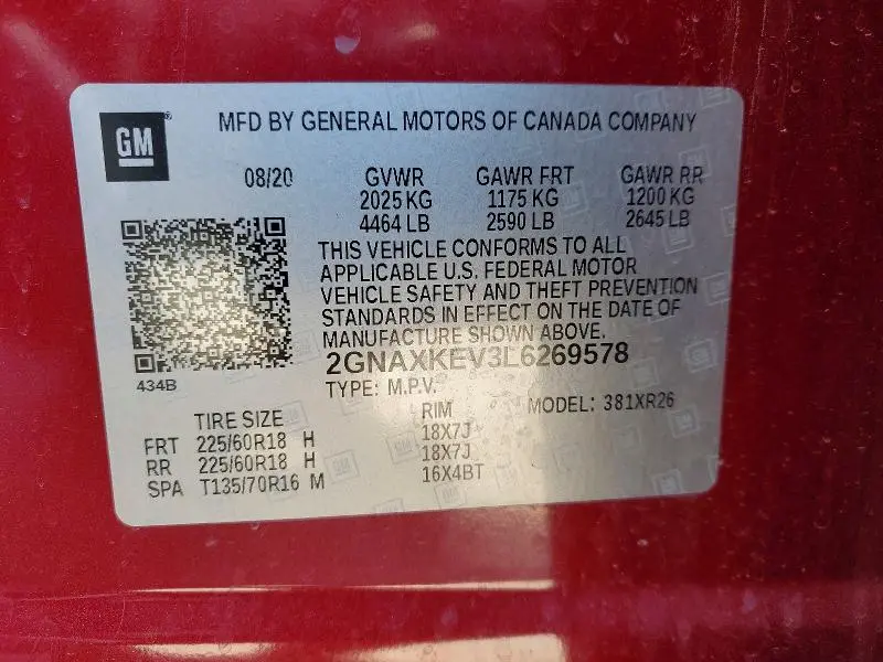 2020 CHEVROLET EQUINOX LT  