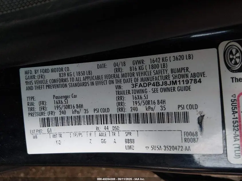 2018 FORD FIESTA SE