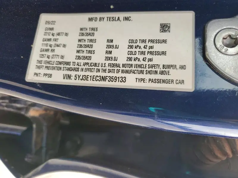 2022 TESLA MODEL 3   