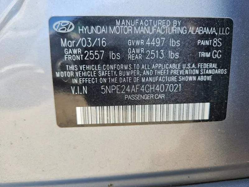 2016 HYUNDAI SONATA SE  