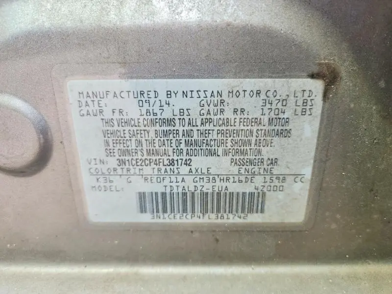 2015 NISSAN VERSA NOTE SV  