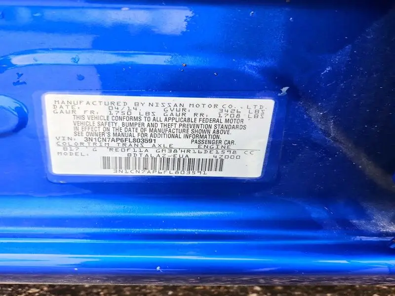 2015 NISSAN VERSA 1.6 S PLUS  