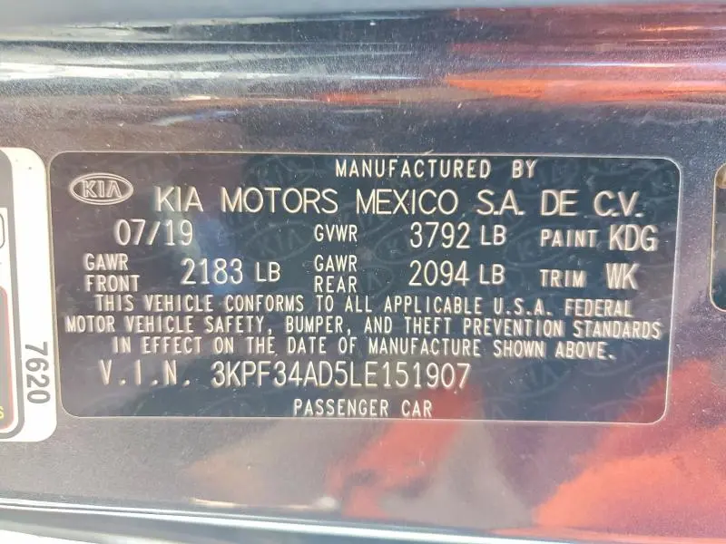 2020 KIA FORTE GT LINE  