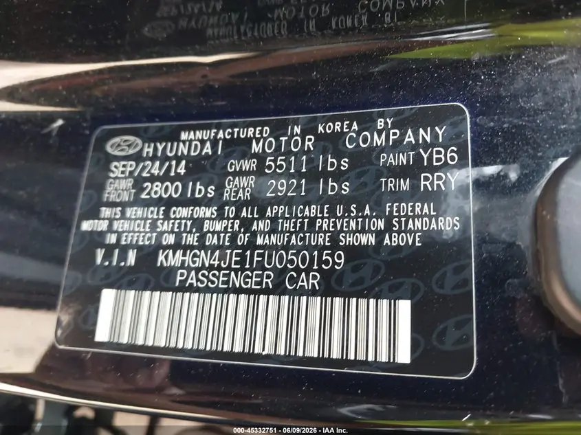 2015 HYUNDAI GENESIS 3.8