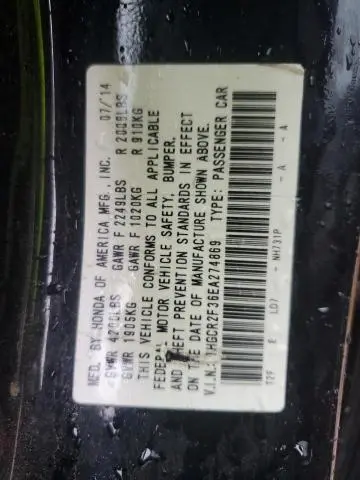 2014 HONDA ACCORD LX  