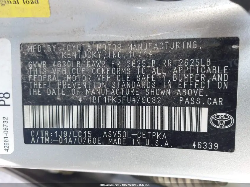 2015 TOYOTA CAMRY XSE