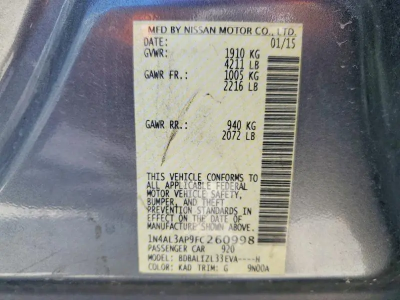 2015 NISSAN ALTIMA 2.5 SV  
