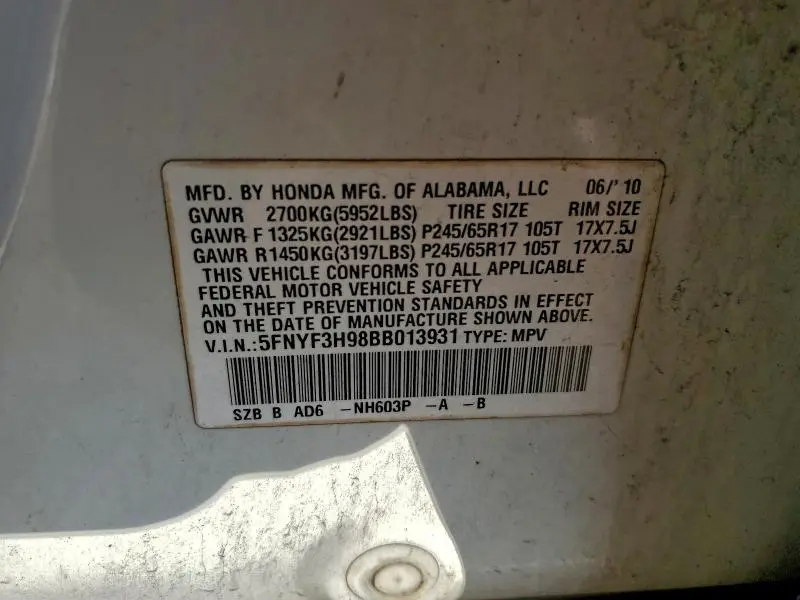 2011 HONDA PILOT TOURING  