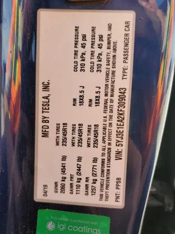 2019 TESLA MODEL 3   