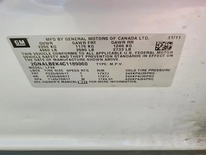 2012 CHEVROLET EQUINOX LS  