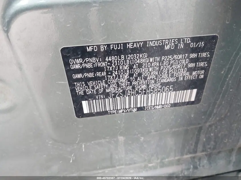 2015 SUBARU FORESTER 2.5I LIMITED