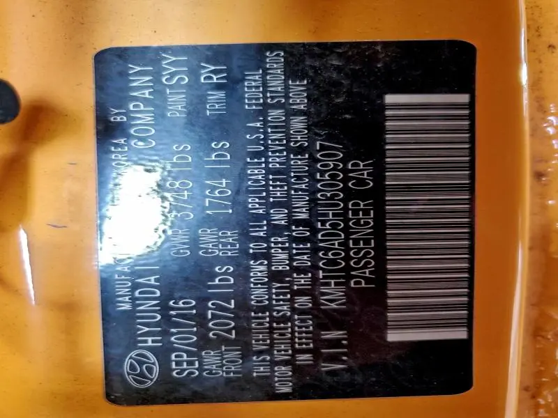 2017 HYUNDAI VELOSTER   