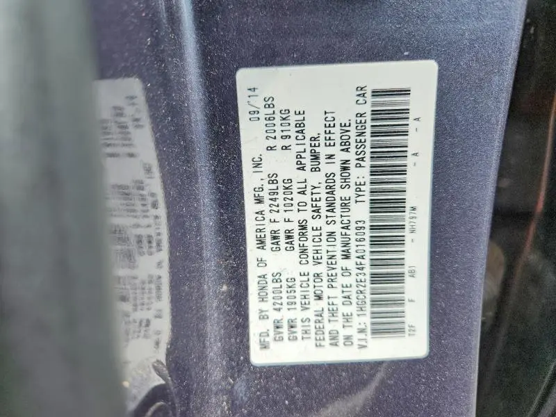 2015 HONDA ACCORD LX  