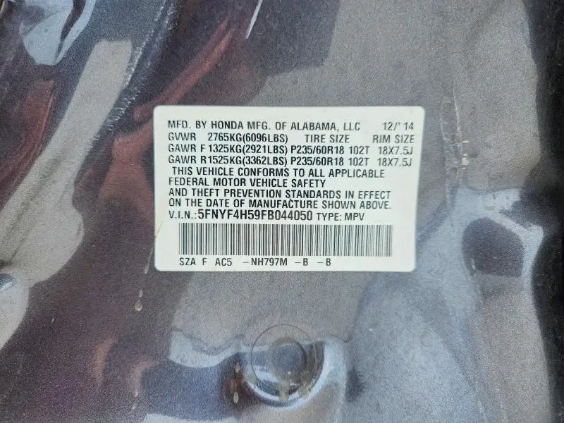 2015 HONDA PILOT EXL  